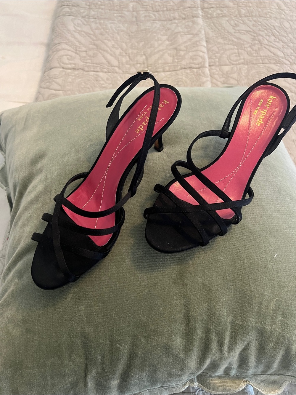 kate spade Black Strappy Slingback Heels with Pink Insole